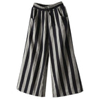 casual retro cotton linen stripe wide-leg pants