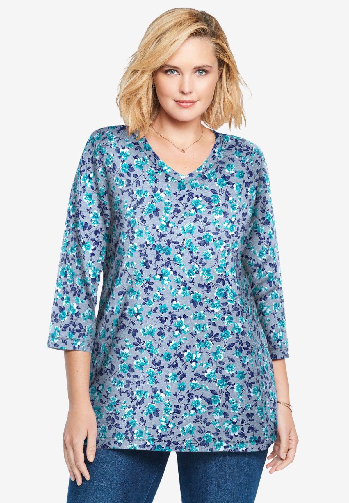 perfect printed three-quarter sleeve v-neck tee