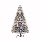 Hykolity 6 ft Snow Flocked Christmas Tree, Artificial Christmas Tree with Pine Cones, 250 Warm White Lights, 762 Tips, Metal Stand and Hinged Branches