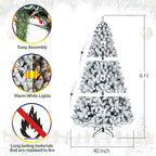Hykolity 6 ft Snow Flocked Christmas Tree, Artificial Christmas Tree with Pine Cones, 250 Warm White Lights, 762 Tips, Metal Stand and Hinged Branches