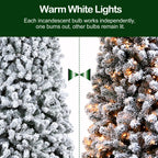 Hykolity 6 ft Snow Flocked Christmas Tree, Artificial Christmas Tree with Pine Cones, 250 Warm White Lights, 762 Tips, Metal Stand and Hinged Branches
