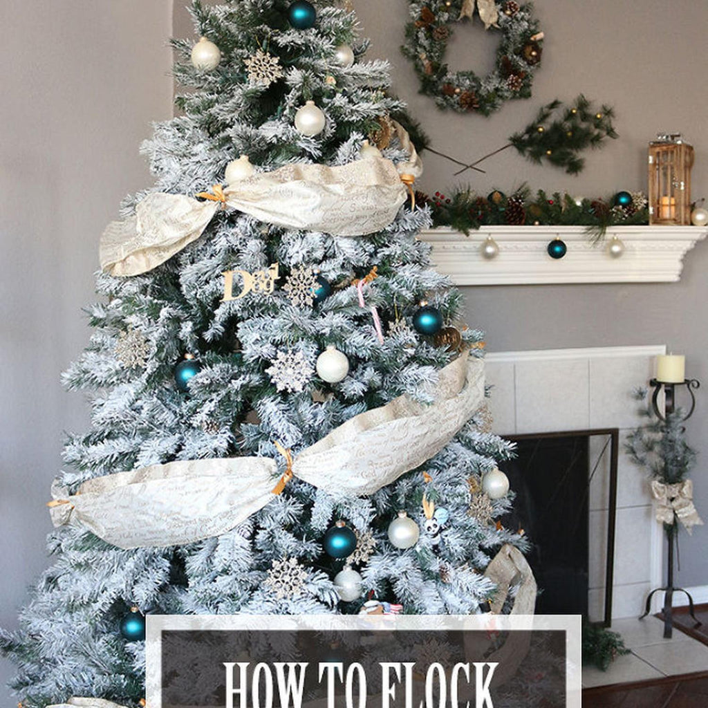 Hykolity 7.5 ft Snow Flocked Artificial Christmas Tree with Pine Cones, 1446 Tips, Metal Stand and Hinged Branches