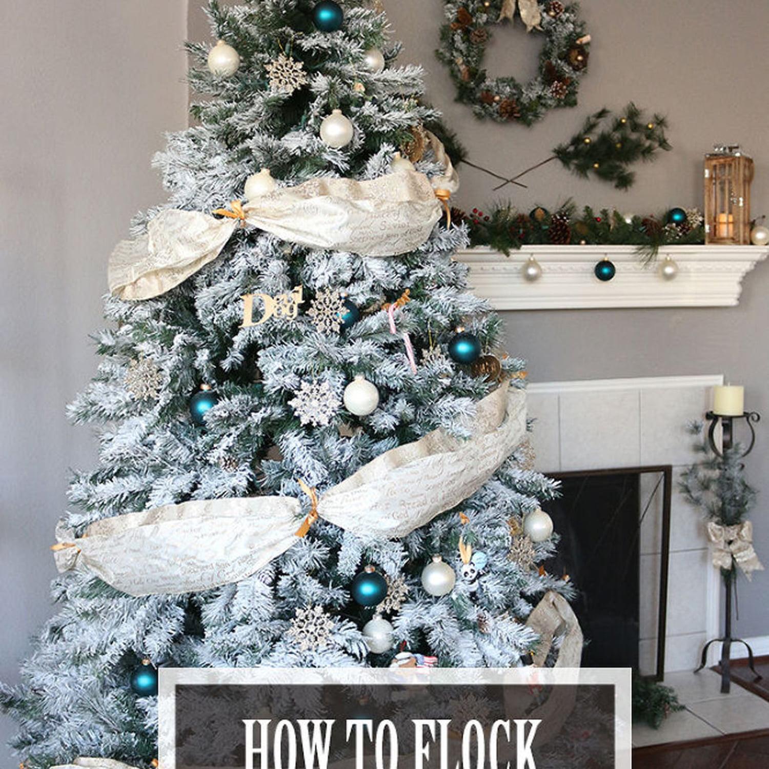 Hykolity 7.5ft Pre-Lit Snow Flocked Branches Artificial Christmas Tree With Pine Cones,1400 Tips,500 Incandescent/Warm White Lights,Foldable Metal Base