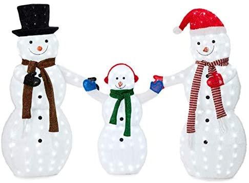52 Inch Tall - 3 Piece Pre-Lit LED Christmas Snowman Family - Pre-Lit with 260 Lights