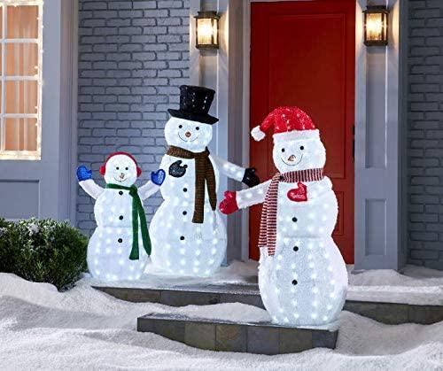 52 Inch Tall - 3 Piece Pre-Lit LED Christmas Snowman Family - Pre-Lit with 260 Lights