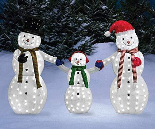 52 Inch Tall - 3 Piece Pre-Lit LED Christmas Snowman Family - Pre-Lit with 260 Lights