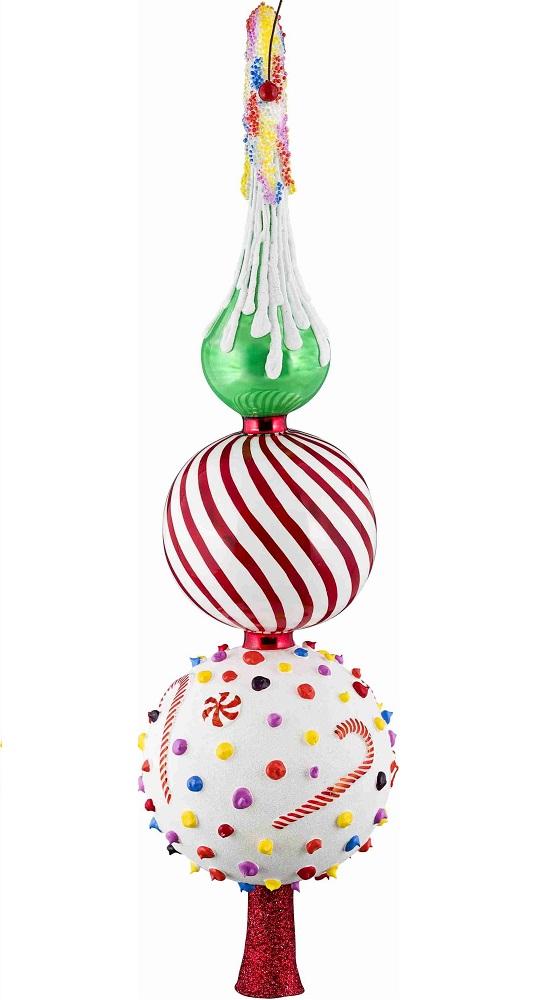 Glitterazzi Candy Theme Finial Polish Glass Christmas Tree Topper 16 Inch New