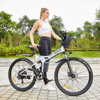 VIVI Folding Electric Bike Electric Mountain Bike 26" Lightweight Electric Bicycle 350W Ebike, Electric Bike for Adults with Removable 8Ah Lithium Battery,Professional 21 Speed Gears