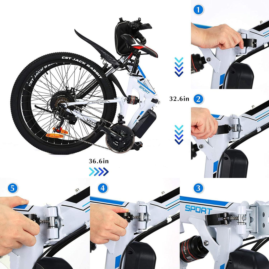 VIVI Folding Electric Bike Electric Mountain Bicycle 26" Lightweight 350W Ebike, Electric Bike for Adults with Removable 8Ah Lithium Battery,Professional 21 Speed