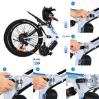 VIVI Folding Electric Bike Electric Mountain Bicycle 26" Lightweight 350W Ebike, Electric Bike for Adults with Removable 8Ah Lithium Battery,Professional 21 Speed