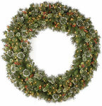Pre-Lit Artificial Christmas Green, Wintry Pine, White Lights, 60 in Wreath
