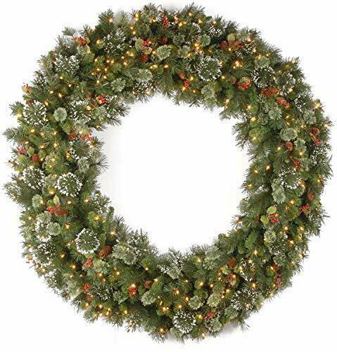 Pre-Lit Artificial Christmas Green, Wintry Pine, White Lights, 60 in Wreath