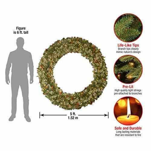 Pre-Lit Artificial Christmas Green, Wintry Pine, White Lights, 60 in Wreath