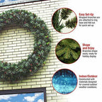 Pre-Lit Artificial Christmas Green, Wintry Pine, White Lights, 60 in Wreath