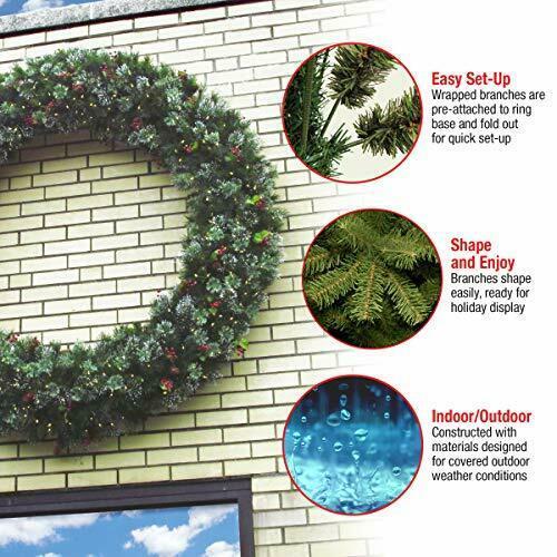 Pre-Lit Artificial Christmas Green, Wintry Pine, White Lights, 60 in Wreath