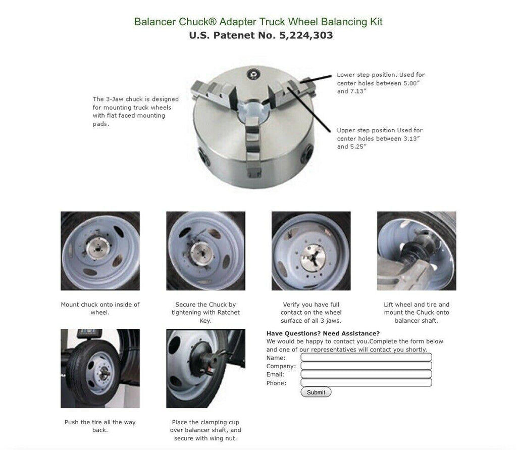 Wheel r 3 jaw Chuck for hub centric 19.5闁 and 22.5闁 truck wheels.