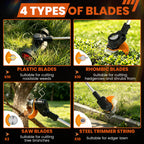 Electric Weed Wacker Cordless Battery Powered Weed Eater, String Trimmer with 2 Battery Operated&amp;Wheels&amp;Metal Blades, Lightweight 4 in 1 Grass Trimmer/Brush Cutter/Lawn Edger/Mower for Garden Yard