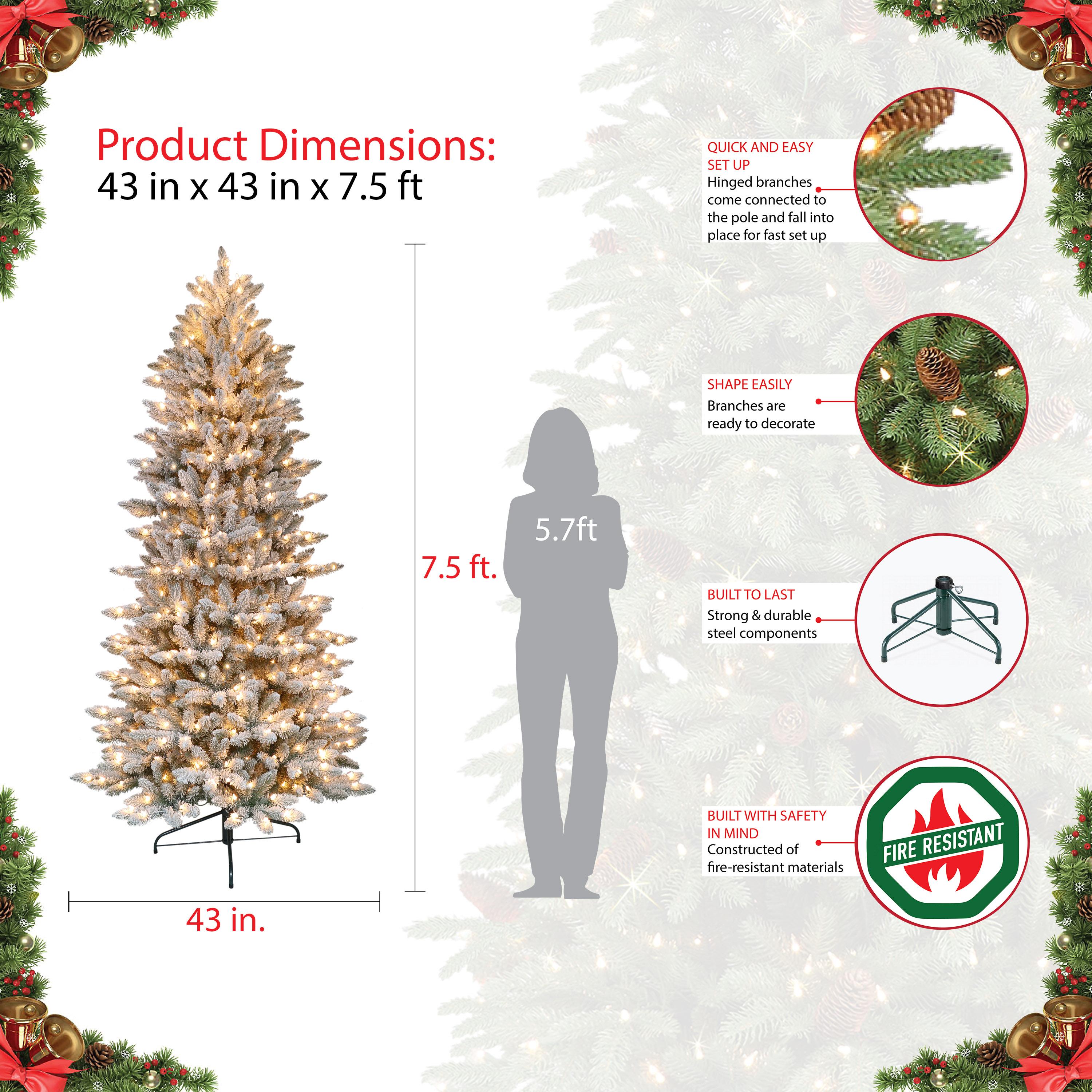 Puleo International 7.5 ft. Pre-Lit Flocked Slim Fraser Fir Artificial Christmas Tree with 500 UL-Listed Clear Lights