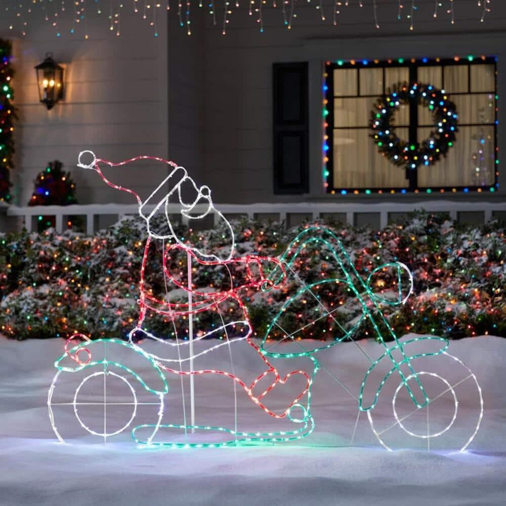 4 ft Silhouette Motorcycle Santa Holiday Yard Decoration