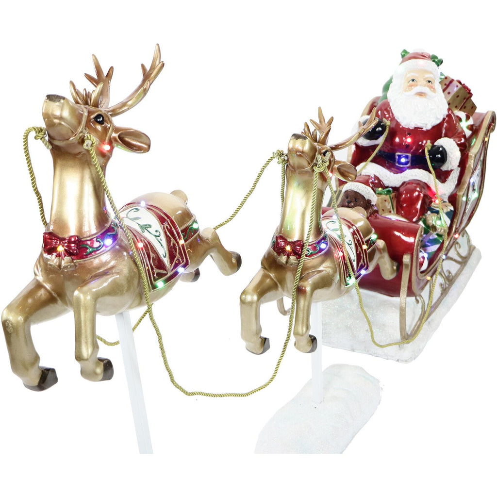 Fraser Hill Farm Indoor/Outdoor Oversized Christmas Decor with Long-Lasting LED Lights, Santa Sleigh and Flying Reindeer 3-Piece Set