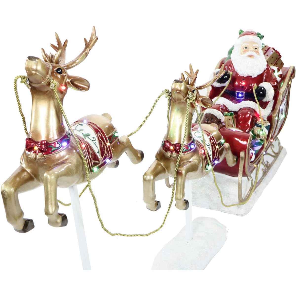 Fraser Hill Farm Indoor/Outdoor Oversized Christmas Decor with Long-Lasting LED Lights, Santa Sleigh and Flying Reindeer 3-Piece Set