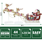Fraser Hill Farm Indoor/Outdoor Oversized Christmas Decor with Long-Lasting LED Lights, Santa Sleigh and Flying Reindeer 3-Piece Set