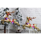 Fraser Hill Farm Indoor/Outdoor Oversized Christmas Decor with Long-Lasting LED Lights, Santa Sleigh and Flying Reindeer 3-Piece Set
