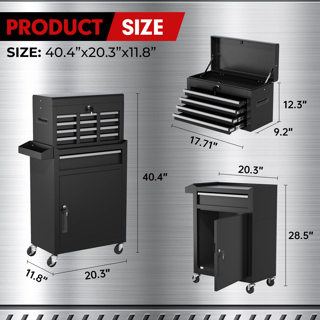 Rolling Tool Chest with Wheels and 5 Drawers, Detachable Tool Cabinet with Lock for Garage, LocMechanic Tool Cart with Black Liner for Warehouse, Workshop, High Capacity