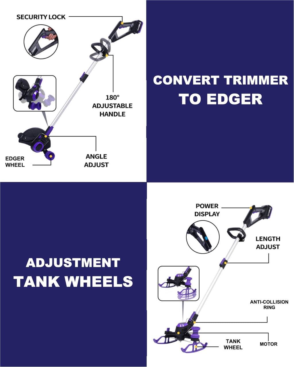 Weed Wacker Cordless,  Weed Eater Battery Powered with Nylon/Steel/Saw Blade, 20V Weed Trimmer/Edger/Cutter (One 2.5Ah Battery)