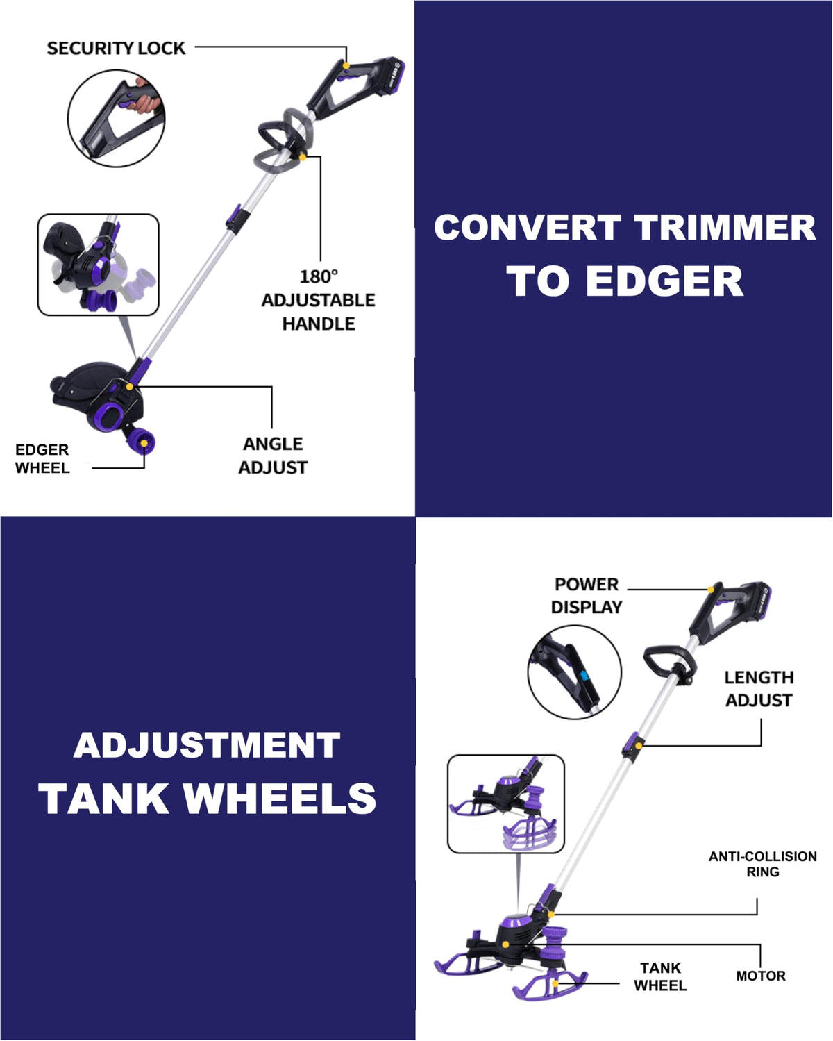 Weed Wacker Cordless,  Weed Eater Battery Powered with Nylon/Steel/Saw Blade, 20V Weed Trimmer/Edger/Cutter (One 2.5Ah Battery)