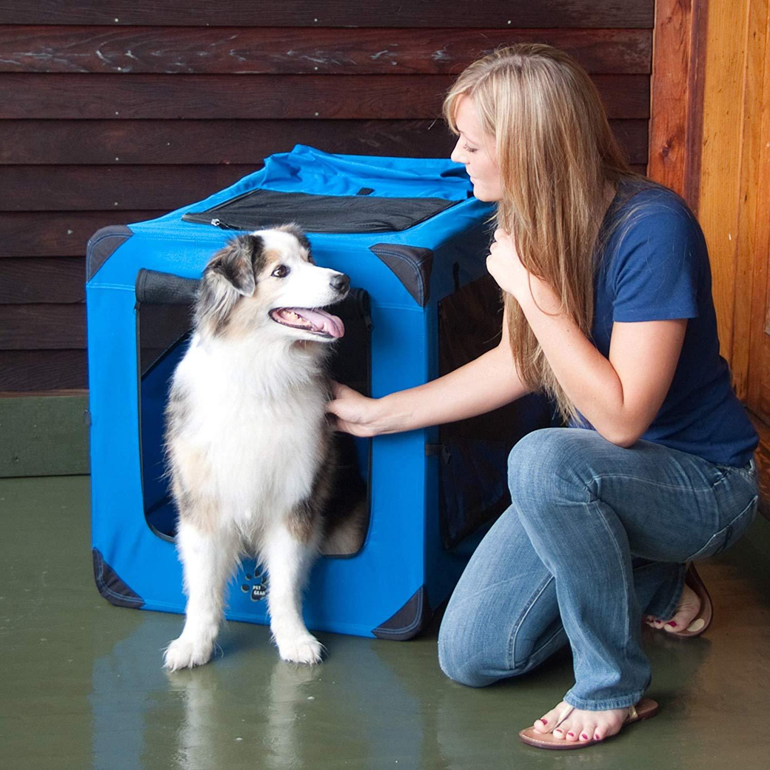 Pet Gear 3 Door Portable Soft Crate, Folds Compact for Travel in Seconds No Tools Required, Comes with Comfort Pad + StoraBag, Steel Frame, Premium 600D Fabric, Indoor/Outdoor
