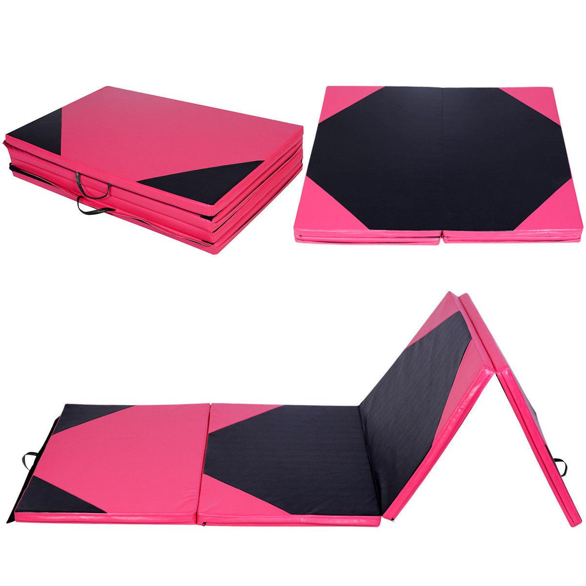 4'x10'x2" Thick Folding Panel Gymnastics Yoga Mat Gym Pink/black