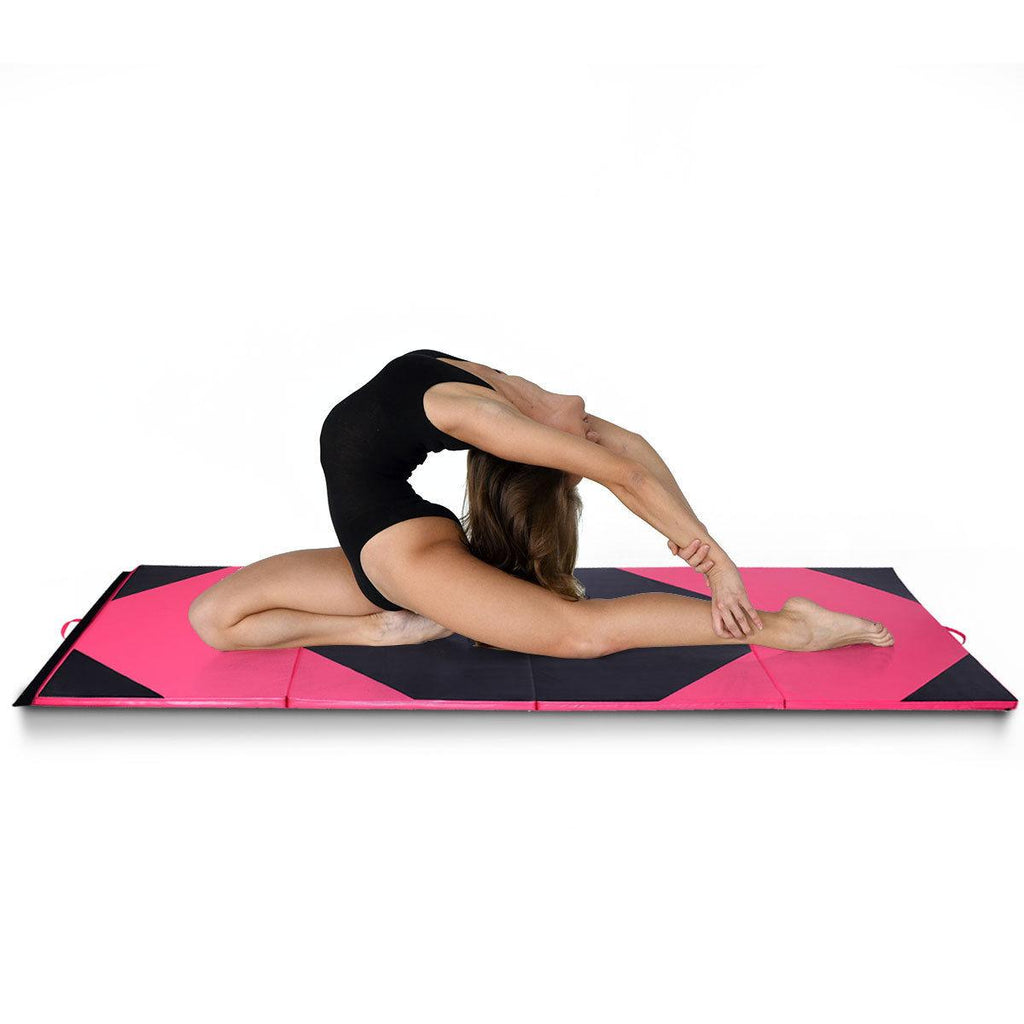 4'x10'x2" Thick Folding Panel Gymnastics Yoga Mat Gym Pink/black