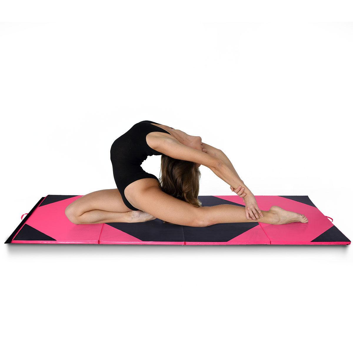 4'x10'x2" Thick Folding Panel Gymnastics Yoga Mat Gym Pink/black