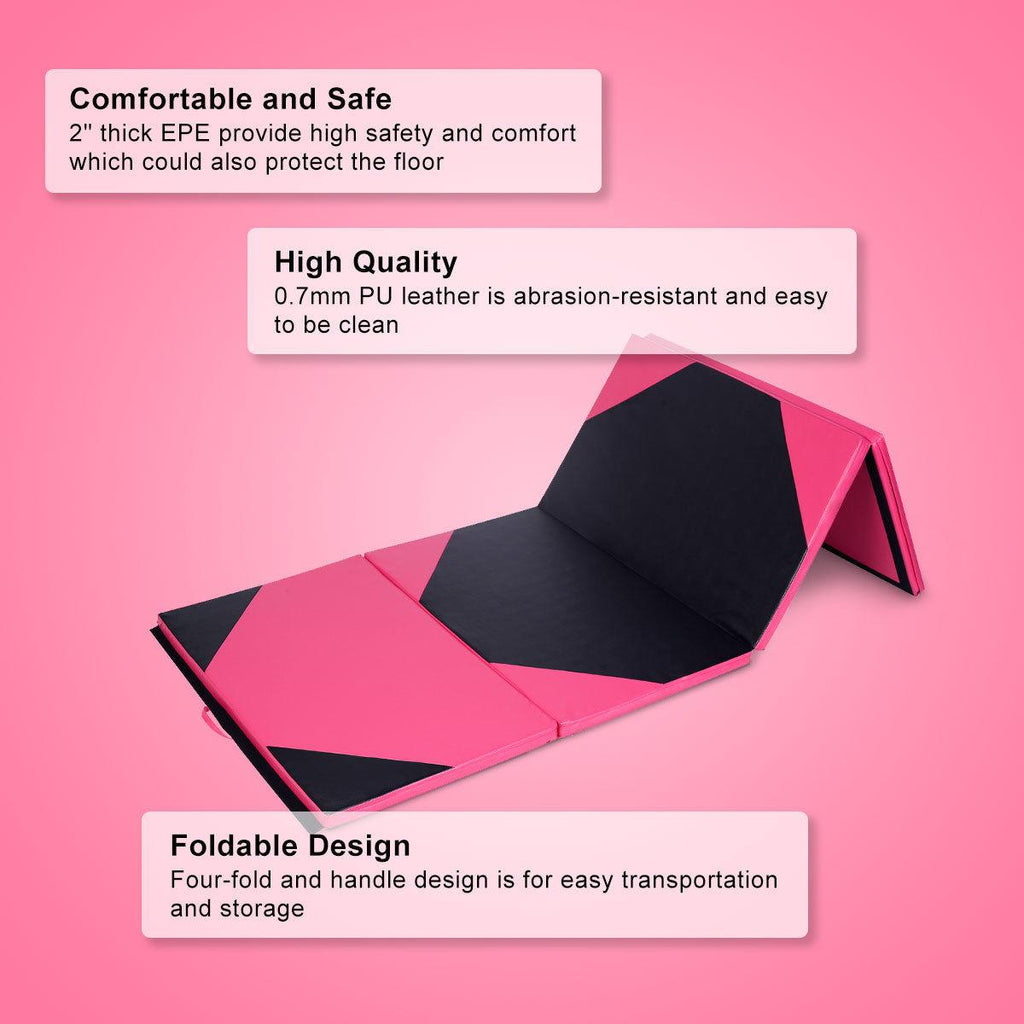 4'x10'x2" Thick Folding Panel Gymnastics Yoga Mat Gym Pink/black