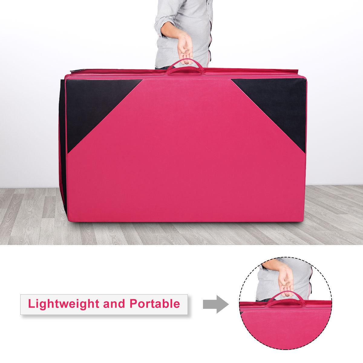 4'x10'x2" Thick Folding Panel Gymnastics Yoga Mat Gym Pink/black