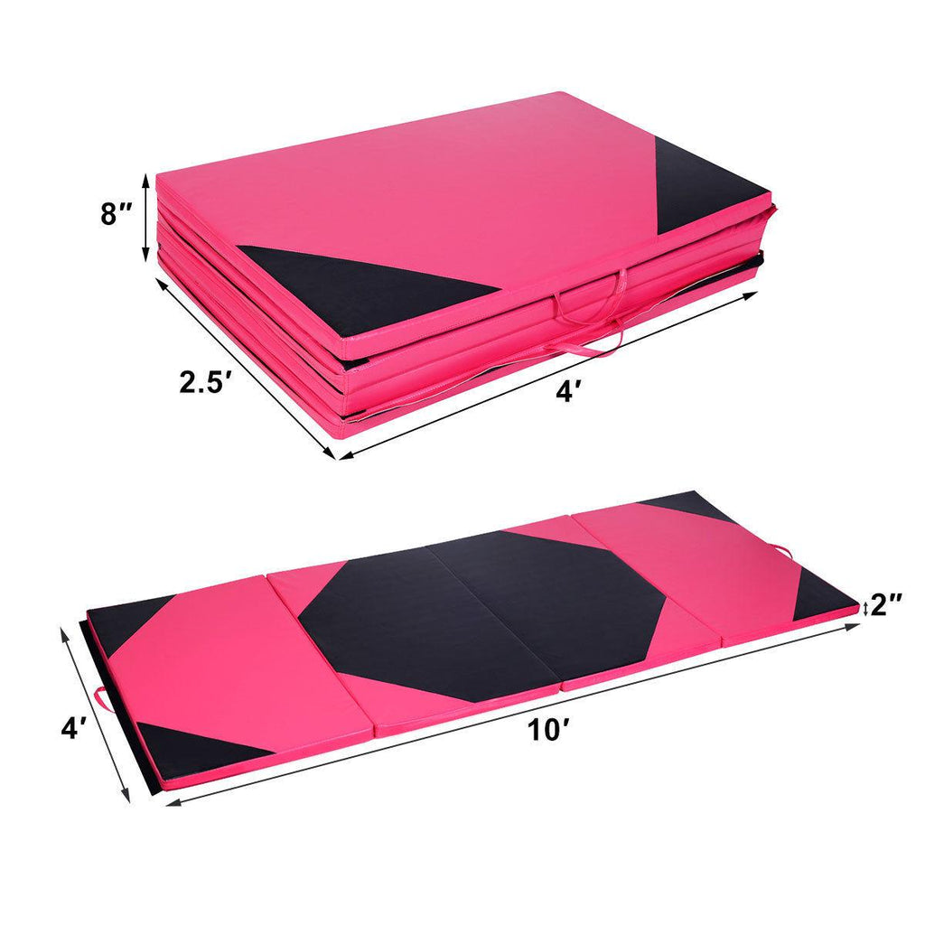 4'x10'x2" Thick Folding Panel Gymnastics Yoga Mat Gym Pink/black