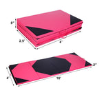 4'x10'x2" Thick Folding Panel Gymnastics Yoga Mat Gym Pink/black