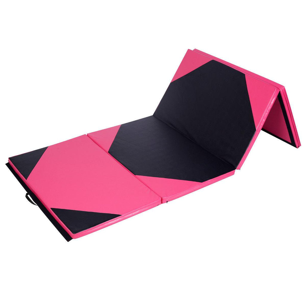 4'x10'x2" Thick Folding Panel Gymnastics Yoga Mat Gym Pink/black