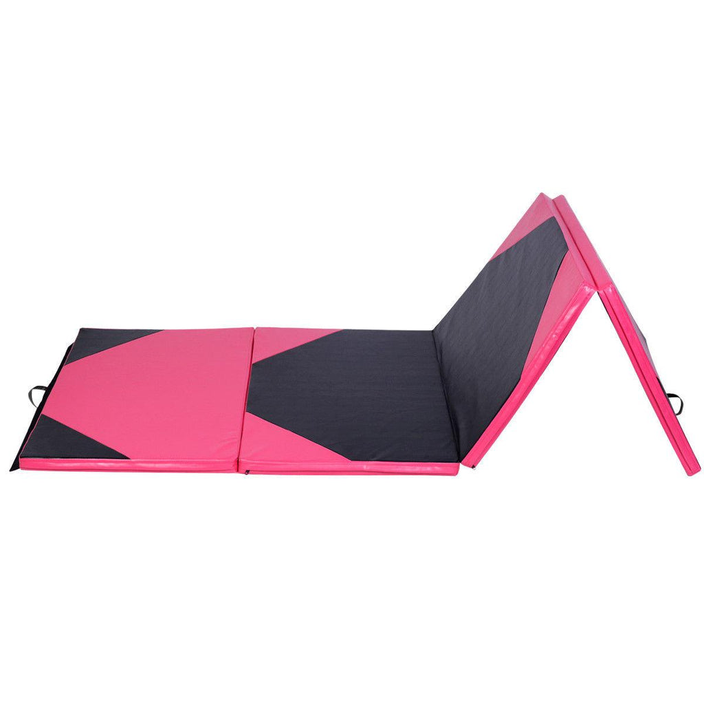 4'x10'x2" Thick Folding Panel Gymnastics Yoga Mat Gym Pink/black