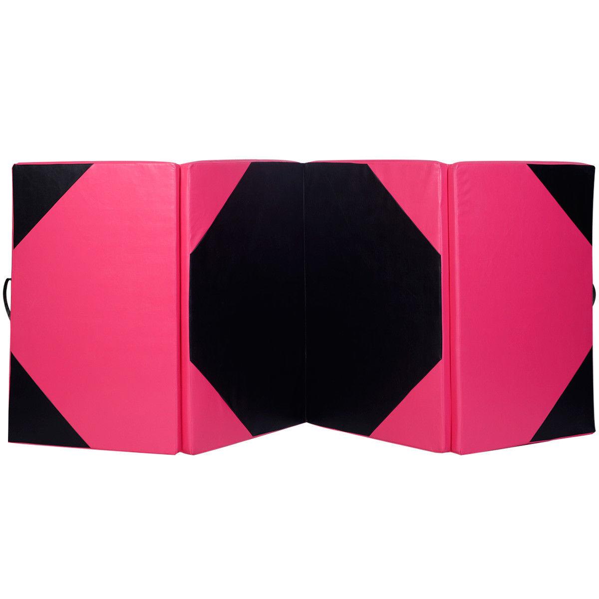 4'x10'x2" Thick Folding Panel Gymnastics Yoga Mat Gym Pink/black