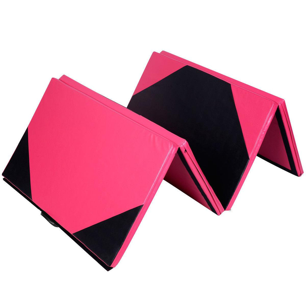 4'x10'x2" Thick Folding Panel Gymnastics Yoga Mat Gym Pink/black