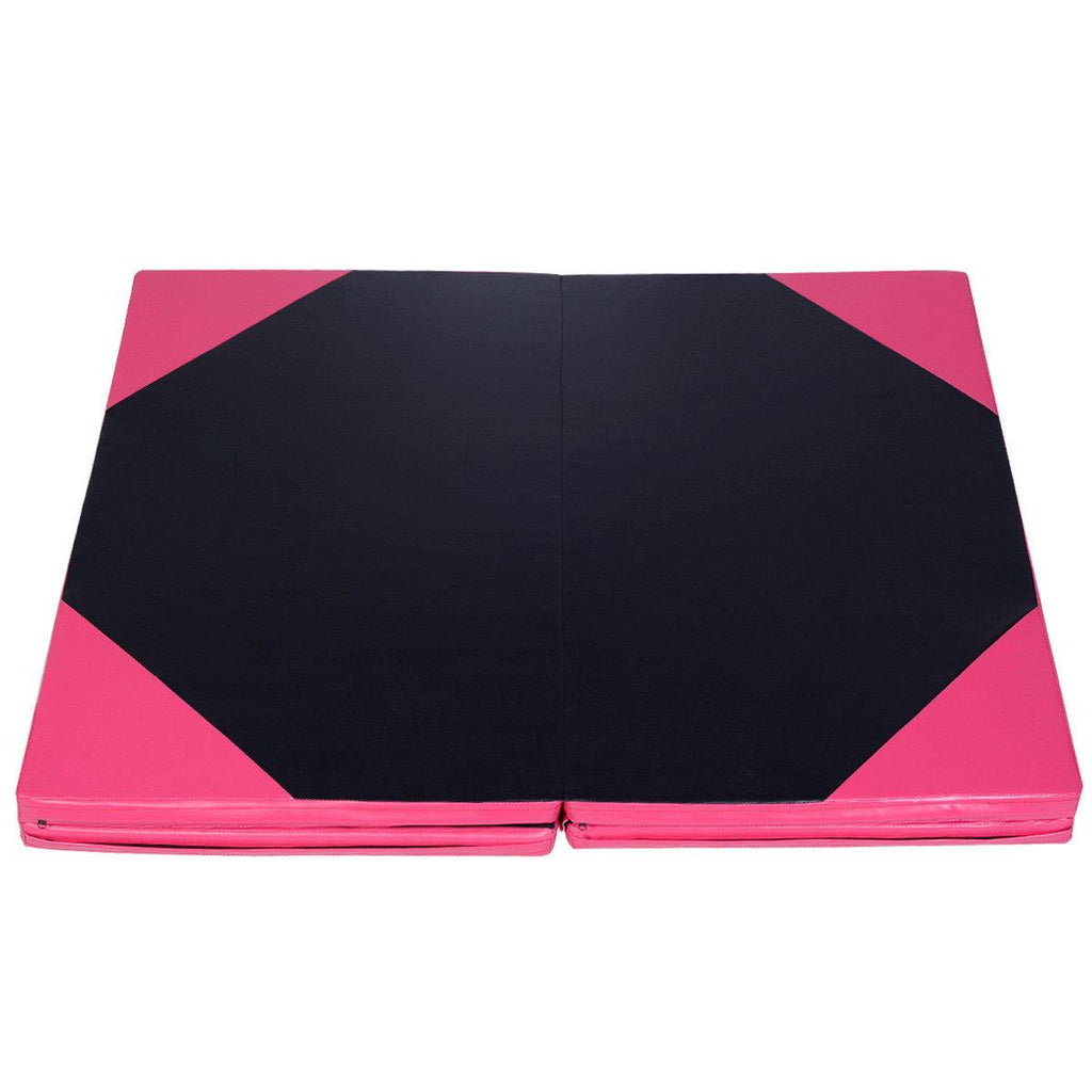 4'x10'x2" Thick Folding Panel Gymnastics Yoga Mat Gym Pink/black
