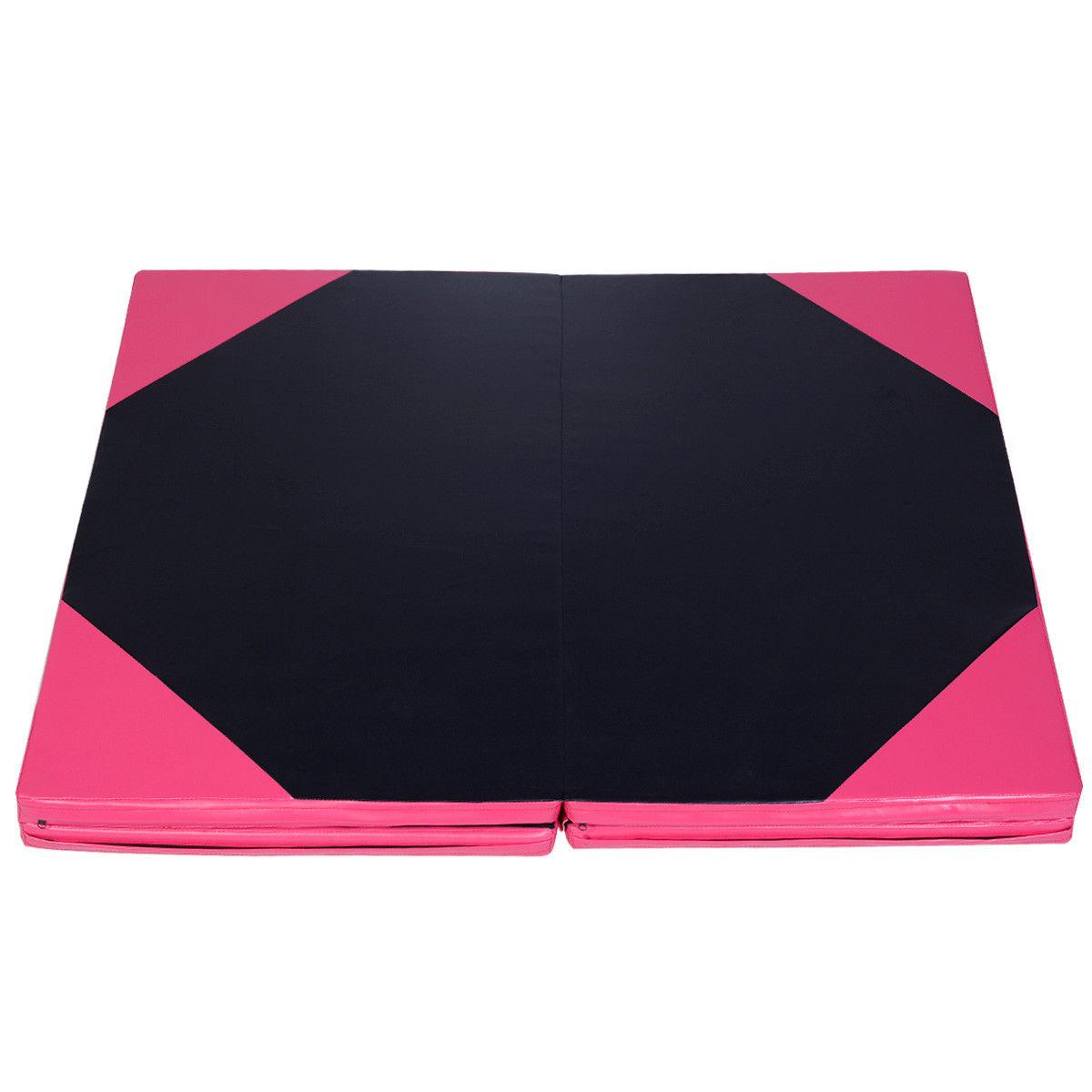 4'x10'x2" Thick Folding Panel Gymnastics Yoga Mat Gym Pink/black