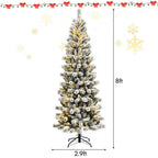 8 ft. Pre-Lit Hinged Artificial Christmas Tree Snow Flocked with 9 Modes Remote Control Lights