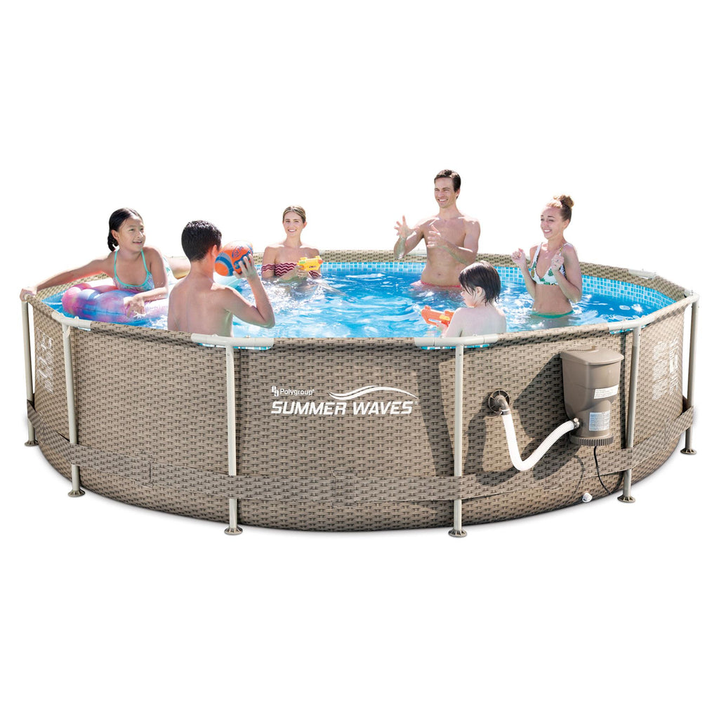 Summer Waves P20012335 Active 12ft x 30in Outdoor Round Frame Above Ground Swimming Pool Set with Skimmer Filter Pump &amp; Filter
