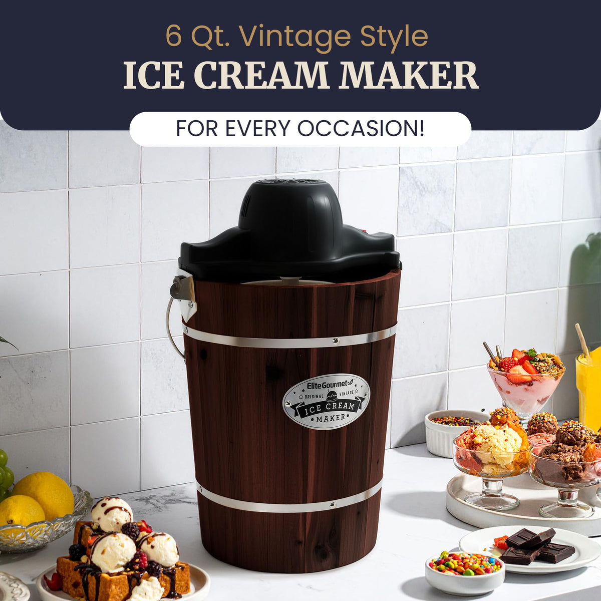 EIM949 Old Fashioned 6 Quart  Walnut Bucket, Electric Ice Cream Maker Machine Appalachian, Uses Ice and Rock Salt