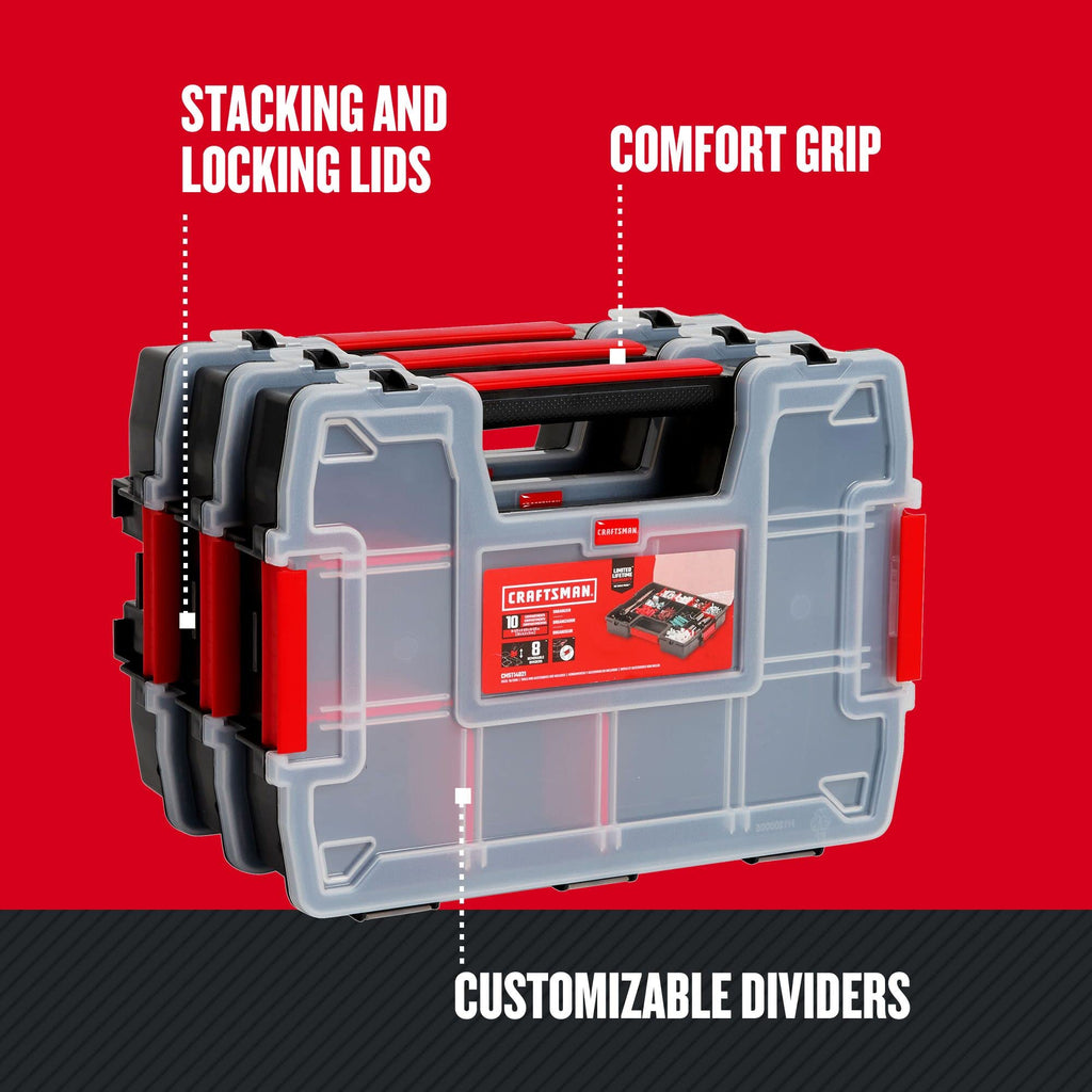 StoraOrganizer, Small Parts Organizer, 3-Packs with 10-Compartments, Lid Includes Secure Latch (CMST60964M)