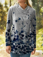 Floral Print V-neck Long-sleeved T-shirt
