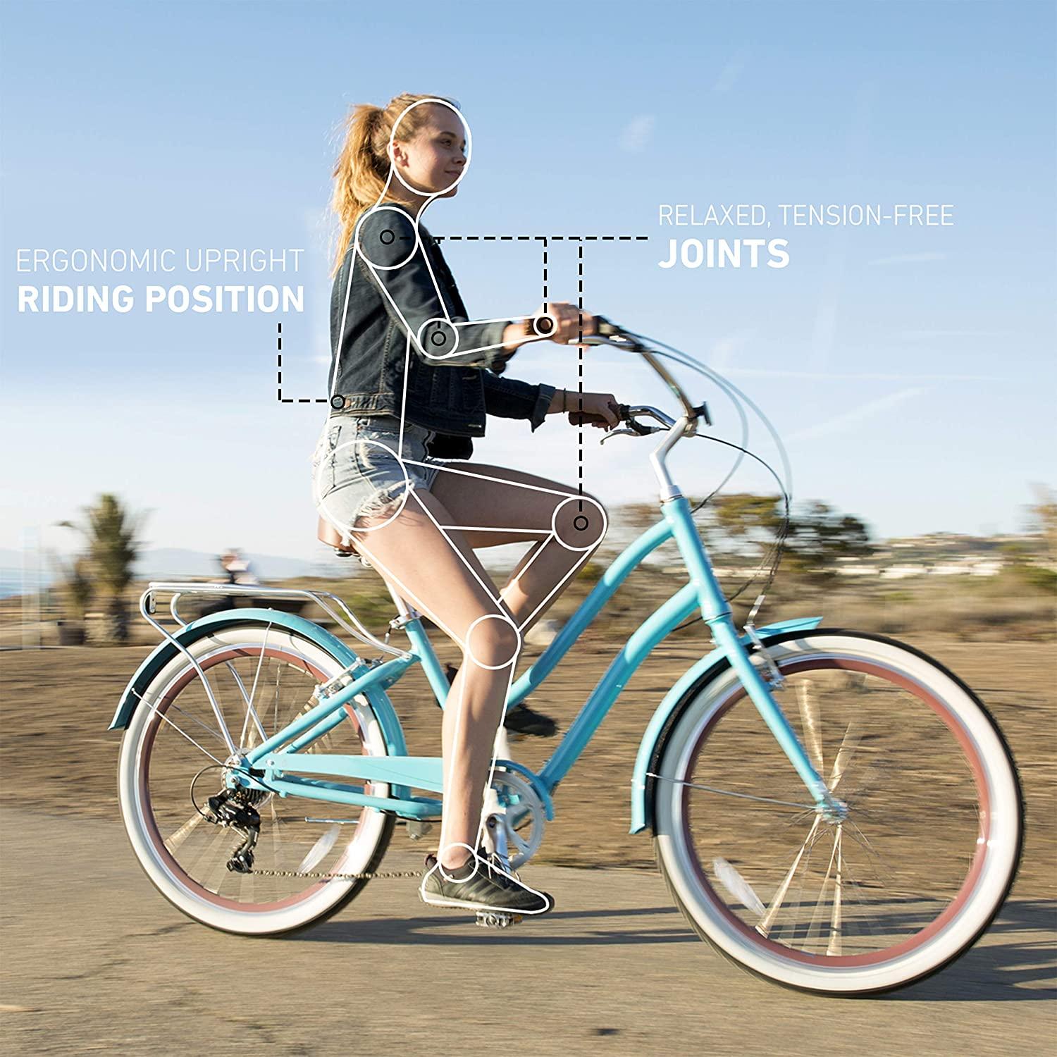 reezero EVRYjourney Women's 7-Speed Bicycle, Step-Through Touring Hybrid Bike, 26" Wheels, Steel Blue